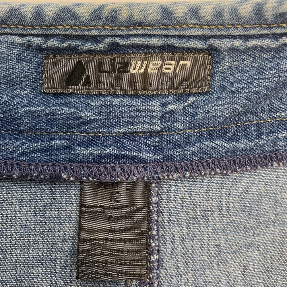 LizWear Vintage Midi Denim Skirt Front Pleats Pockets 100% Cotton Full Sz 12P - Picture 6 of 9